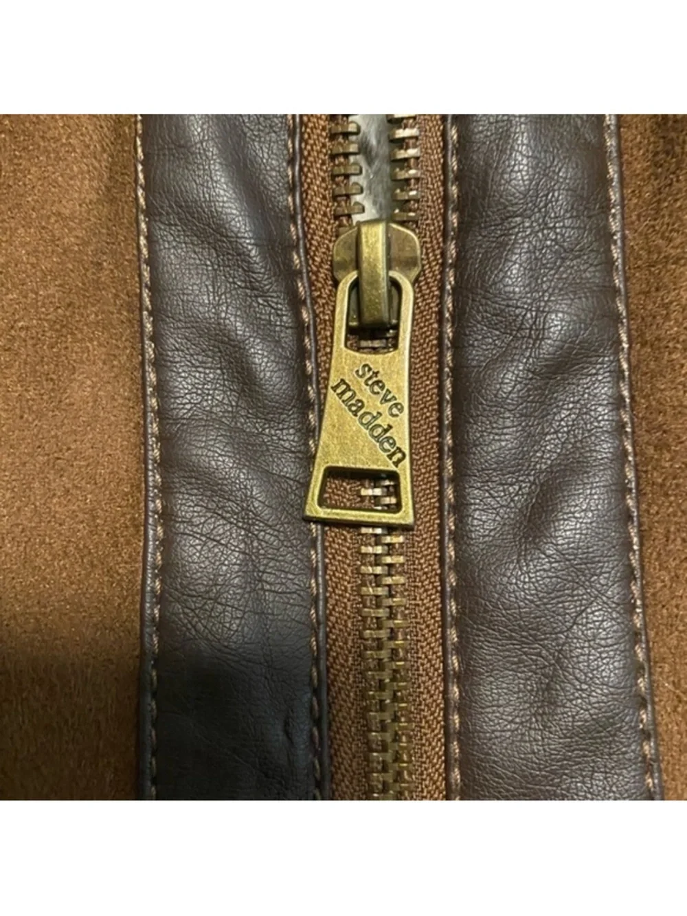 Steve Madden Brown Suede Shearling-Trim Jacket